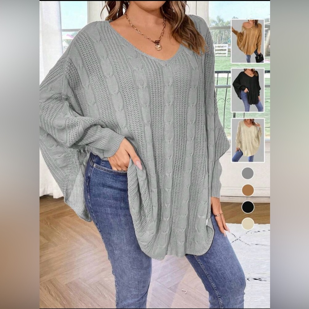 NWOT SHEIN Essnce Women's Plus Size Sweater Asymmetric Hemline Batwing Sleeves
